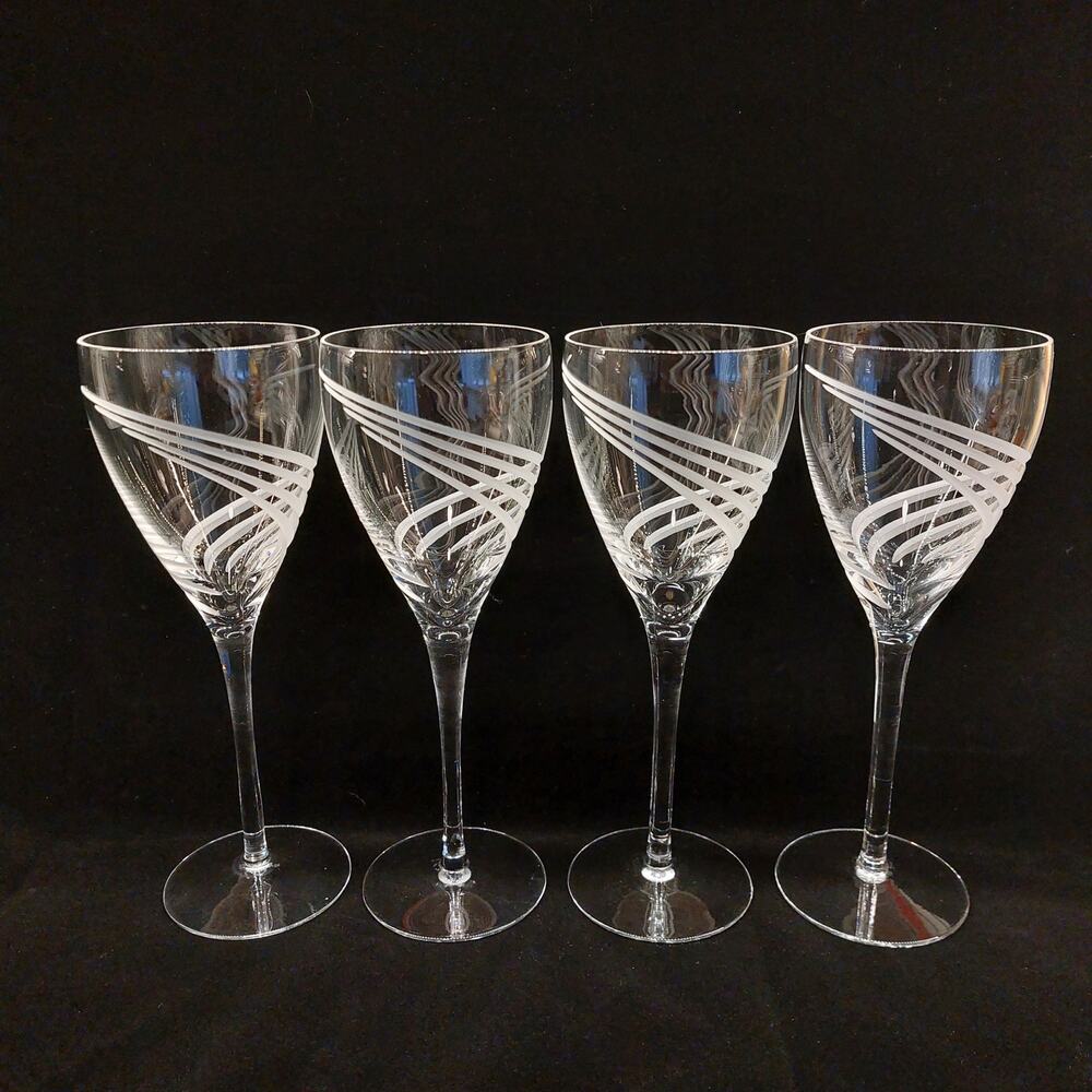 Lenox Windswept Clear Water Goblets Set of 4 Crystal Wine Glasses 8-5/8" Vintage